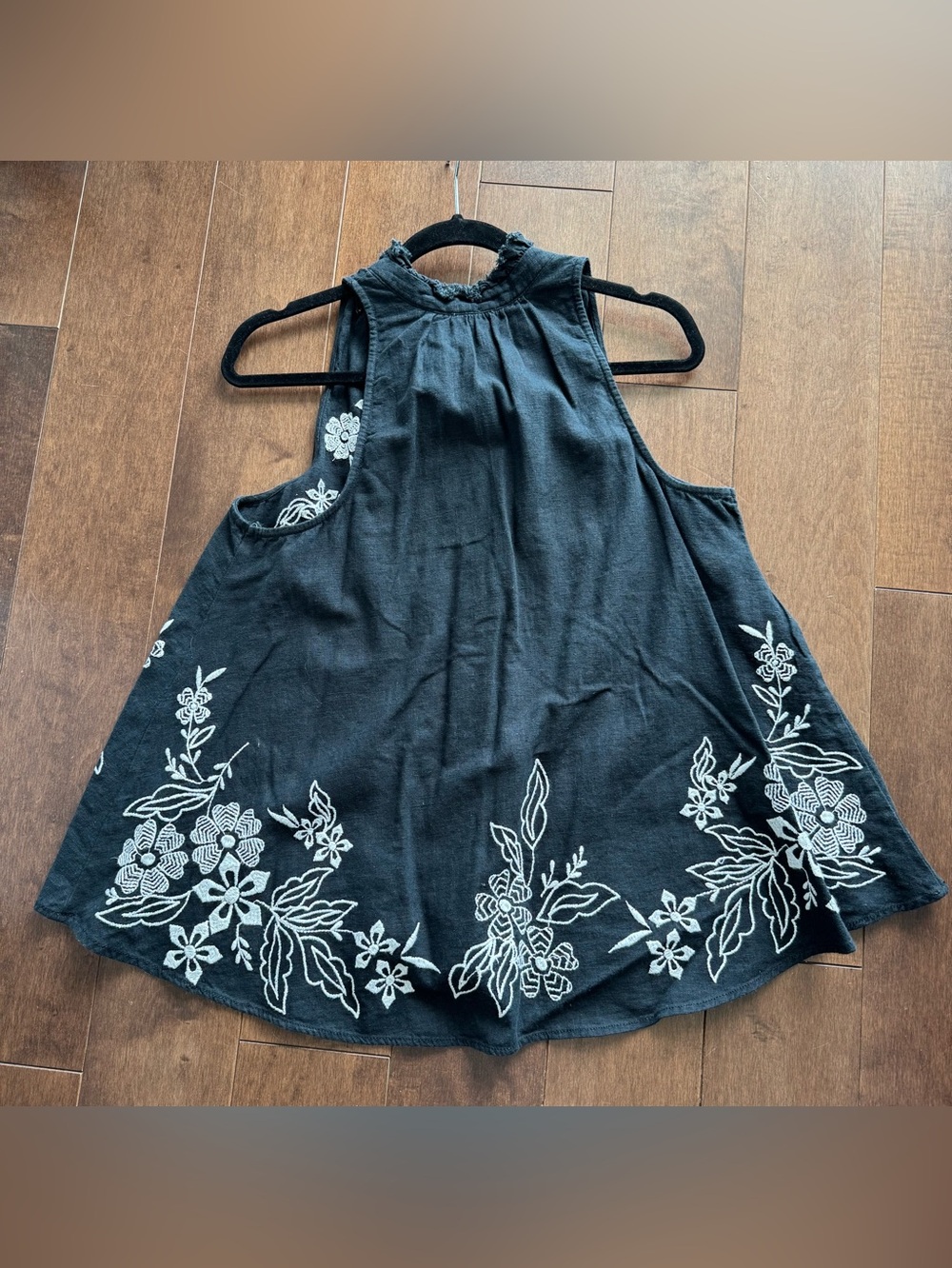 Pilcro Black Top with White Embroidered Hem - Picture 3 of 3
